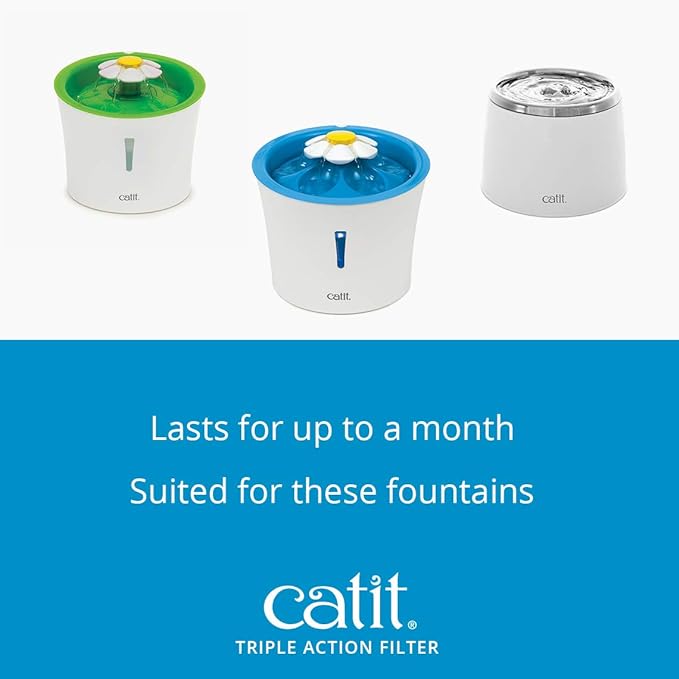 Catit Triple Action Replacement Original Water Fountain Filters, 12 Pack | Official Replacement Filters for Catit Cat Drinking Water Fountains