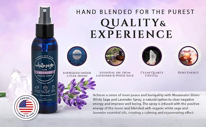 Smudge Spray Gift Set - White Sage Smudge Spray + Sage & Lavender Smudging. Spiritual Cleansing & Aura Protection. Lavender Smudging Duo.