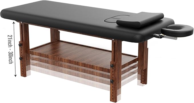 pouseayar Wood Heavy Duty Stationary Massage Table with Adjustable Face Pillow and Adjustable Legs, Adjustable Backrest for Treatment, Physical Therapy, Spa Facial Professional Massage Bed