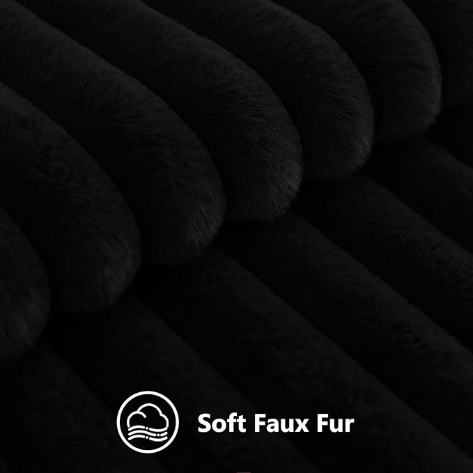 decorUhome Fall Faux Fur Throw Pillow Covers 18x18 Set of 2 Black | Decorative Soft Cozy Striped Plush Modern Farmhouse Boho Couch Pillow Cases Velvet Back for Sofa Bed Living Room Home Decor