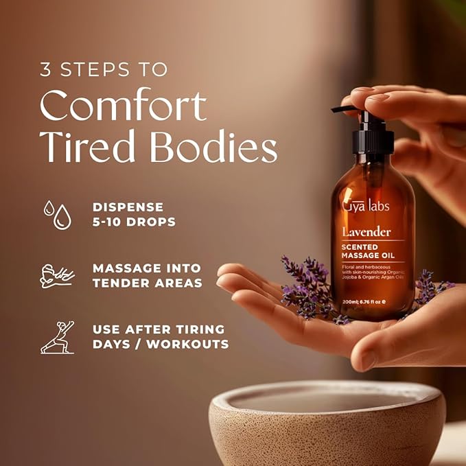 Gya Labs Lavender Massage Oil - 6.76 Fl Oz - Non-Greasy Formula for Sore Muscles, Deep Relaxation & All Skin Types - Suitable for Men & Women