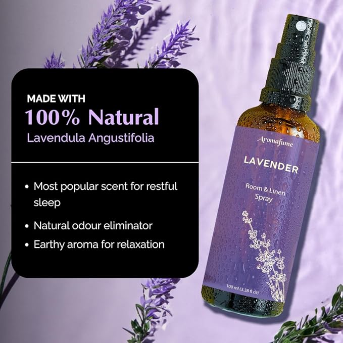 Lavender Room, Linen & Pillow Spray by Aromafume | 100ml/3.38 fl oz | with Pure Lavender Essential Oil | Aromatherapy Spray for Relaxation, Sleep & Stress Relief | Mist for Bedding, Fabrics