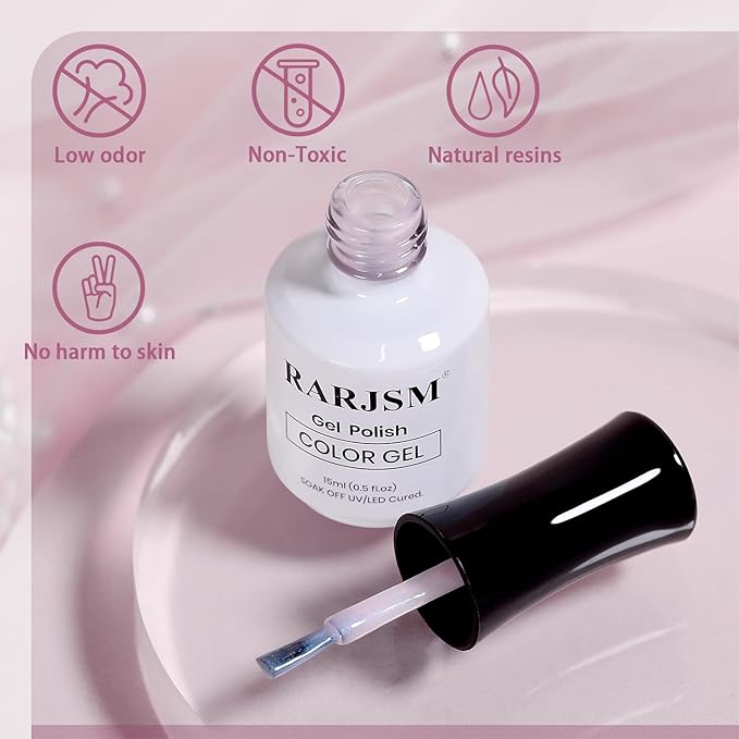 RARJSM Milky White Pink Nude Gel Nail Polish with Blue Pearl Shell Glitter Clear Sheer White Shimmer Gel Polish 15ml UV LED Soak Off Transparent Pale Pink Home Salon French Manicure Curing Requires