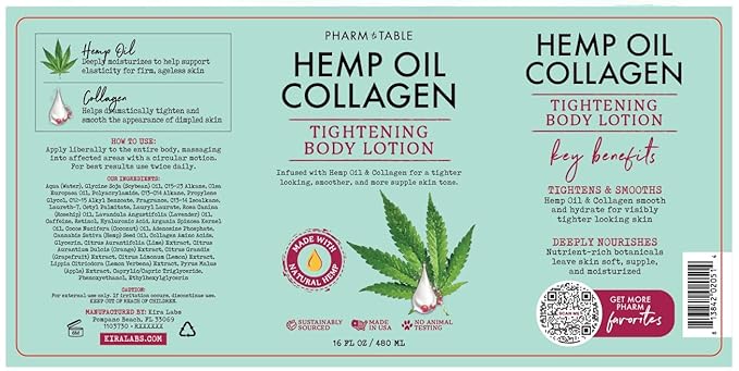 PHARM TO TABLE Hemp Oil Collagen Tightening Body Lotion 480ml