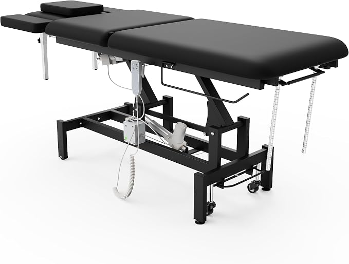 2 Motors Electric Spine Massage Table, Hydraulic Electric Lift Adjustable Waist and Height Lifting Functions for Treatment, Physical Therapy, Spinal Massage, Facial Spa, Waxing, Tattooing - Black
