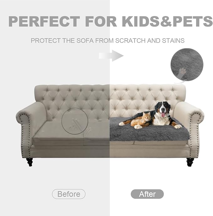 Dogs/Cats Bed Mats, Dog Pad Washable Removable Couch Cover with Anti-Slip Back, Plush Long Fur Mat, Perfect for Small, Medium and Large Dogs.(Dark Gray, 40"x50")