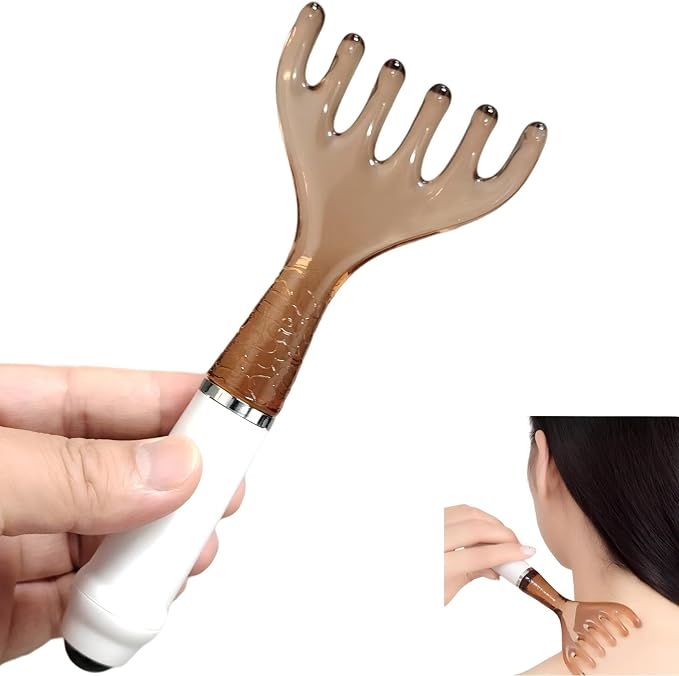 Dual Head Massage Comb with Gua Sha Tool, 6-Claw Design, Magnetic Beads, Resin Handle for Scalp, Face, Body Tension Relief