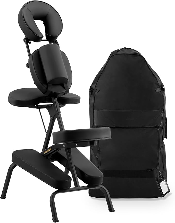 Aluminum Light-Weight Adjustable Folding Portable Travel Massage Chair with Backpack 402 Keanu (Black)