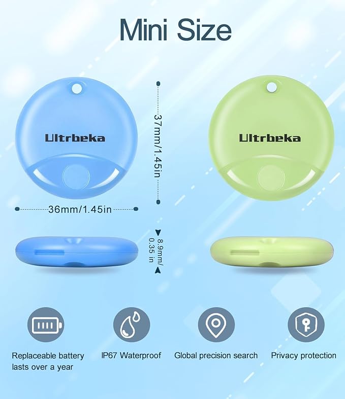 Ultrbeka Air Tracker Tag 4 Pack Bluetooth Item Finder for iPhone – MFi Certified Smart Tracker Compatible with Apple Find My, IP67 Waterproof Key Finder for Keys, Wallet, Luggage, Bike, Backpack