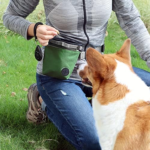 Dog Treat Pouch with Pet Training Clicker, Dog Training Treat Pouch Kit, Magnetic Closure, Hands-Free Training (Green)