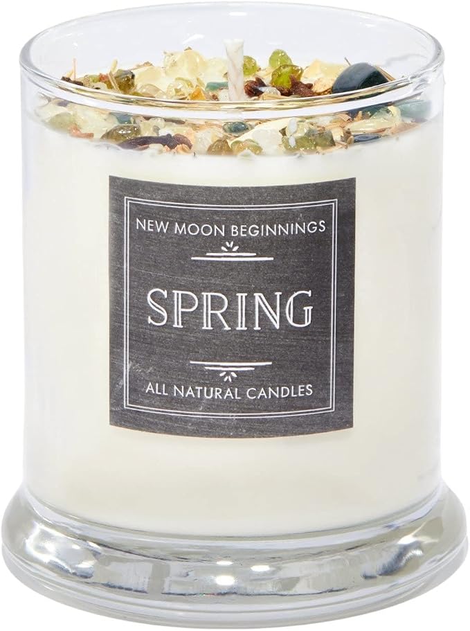 Spring Candle by New Moon Beginnings - Rosemary & Citrus Candle - Soy Candle - All Natural Aromatherapy Essential Oil Candle - Herb & Crystal Candle - Energy Cleansing Candle - 12 oz Glass Jar