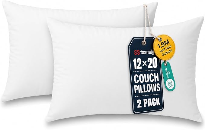 Foamily Couch Pillows Inserts 12x20 (Set of 2) Premium Decorative Pillows for Couch, Bed & Living Room, Soft Fluffy Throw Pillow Inserts for Home Décor