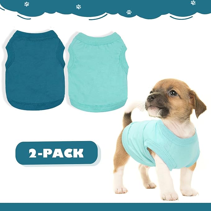 2 Pieces Dog Clothes for Small Dogs Girl Boy Chihuahua Clothes Summer Puppy Soft Dog Shirt Solid Color Pet Clothing Cute Cat Cloth, XXS,Green,Blue