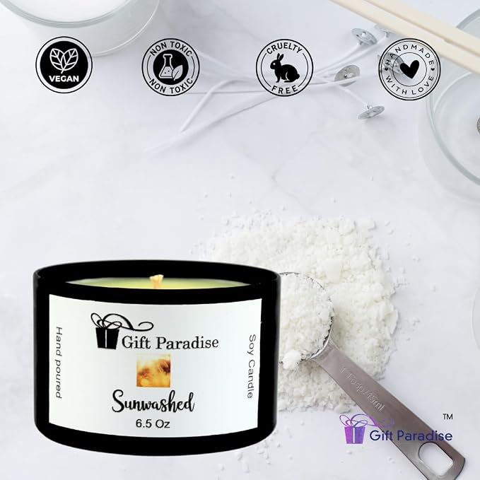 Sunwashed Soy Wax Candle in Black Metal Tin, 6.5 oz, Cotton Wick