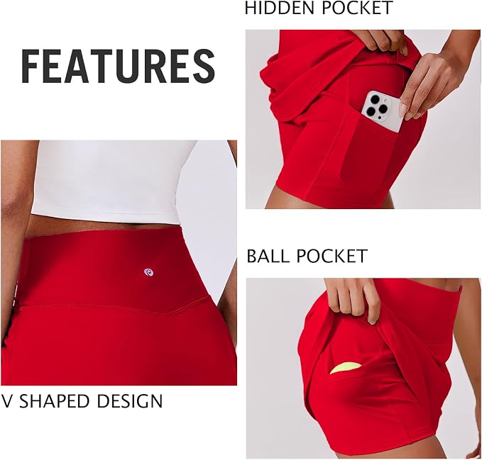 PINSPARK 14" Womens Tennis Skirt High Waisted Golf Skort with 2 Pockets | Built-in Shorts, A Line, Tummy Control, Stretchy, Casual, Mini, Workout, Pickleball, Running, Skort for Woman