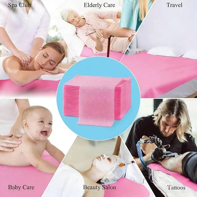 200Pcs Disposable Bed Sheets 31.5"x71"Massage Table Sheets Non-Woven Fabric Bed Covers for Ultimate Hygiene and Comfort in Massage,Tattoo, Beauty and Spa Treatments, Breathable & Durable Sheets(Pink)
