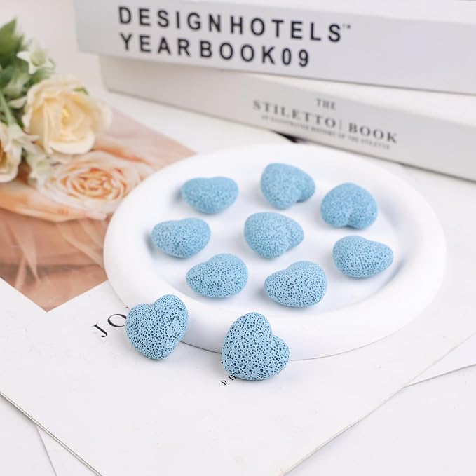 rockcloud Blue Lava Rock Stone Heart Shape Pocket Stones Dyed Lava Rocks Aromatherapy Essential Oil Diffuser Set, 0.9 Inch, 10 Pcs