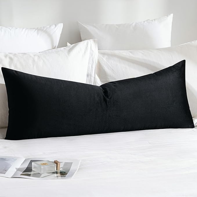 MIULEE 14x36 Inch Lumbar Long Velvet Throw Pillow Cover Set of 1 Black | Soft Luxury Decorative Throw Pillow Cover, Single Rectangle Cushion Case, Home Decor for Couch Sofa Bedroom Bed