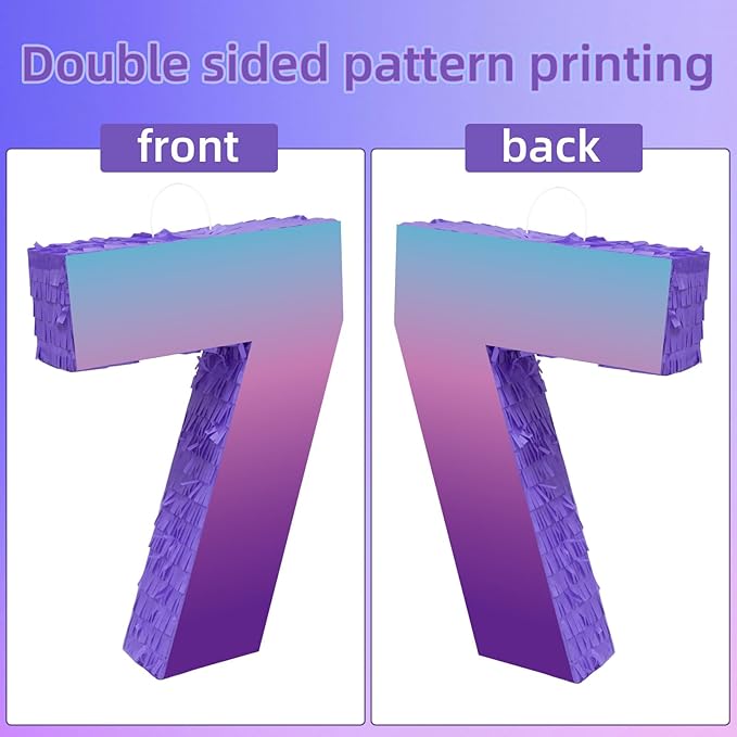Purple Birthday Party Decorations, Purple Number 7 Pinata with Stick Blindfold Confetti for Girls Boys 7th Birthday Activity Game Gift (15.7 x 11.5 x 3 In)