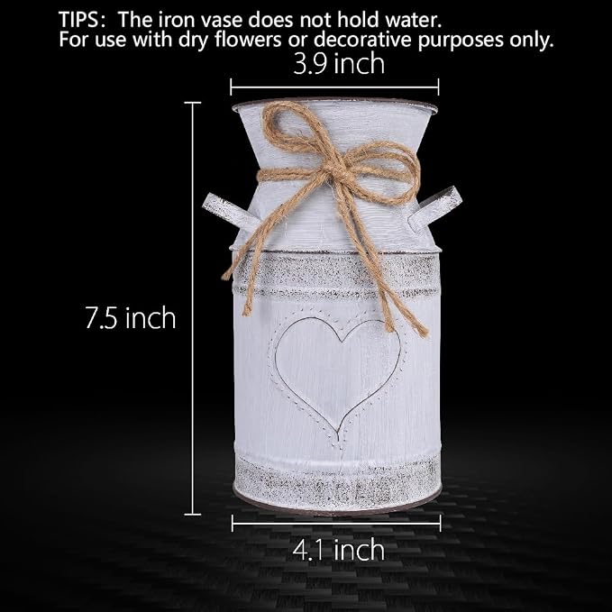 7.5" High Decorative Vase with Unique Heart-Shaped and Rope Design, Galvanized Finish- Rustic Decorated for Living Room, Bedroom, Kitchen (Grey)