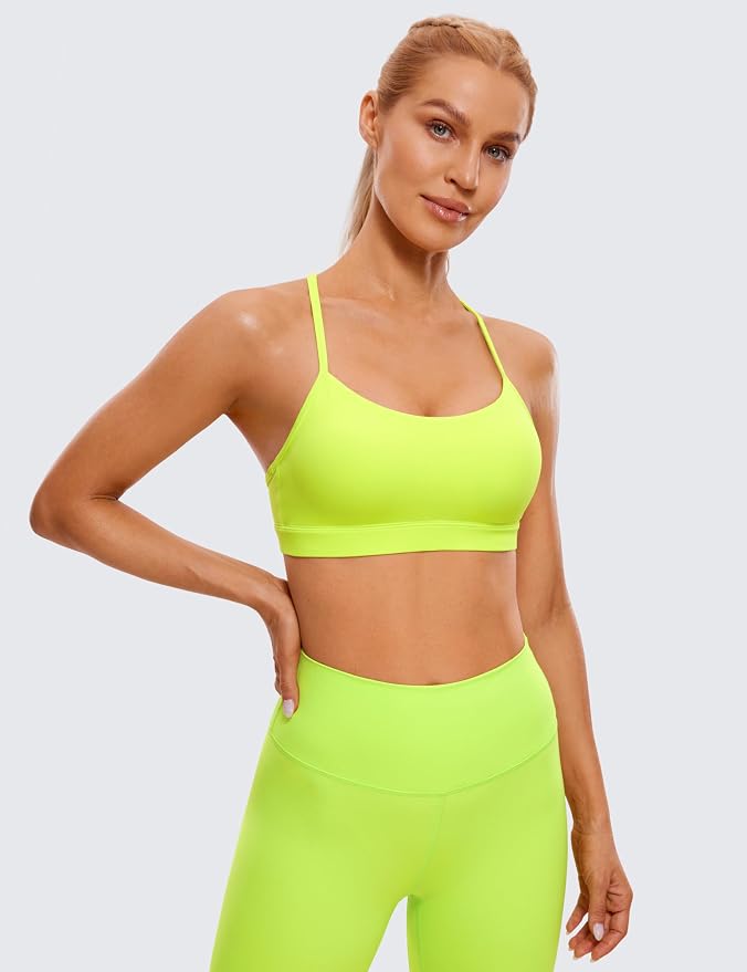 CRZ YOGA Butterluxe Y Back Sports Bras for Women - Padded Racerback Low Impact Spaghetti Thin Strap Workout Yoga Top