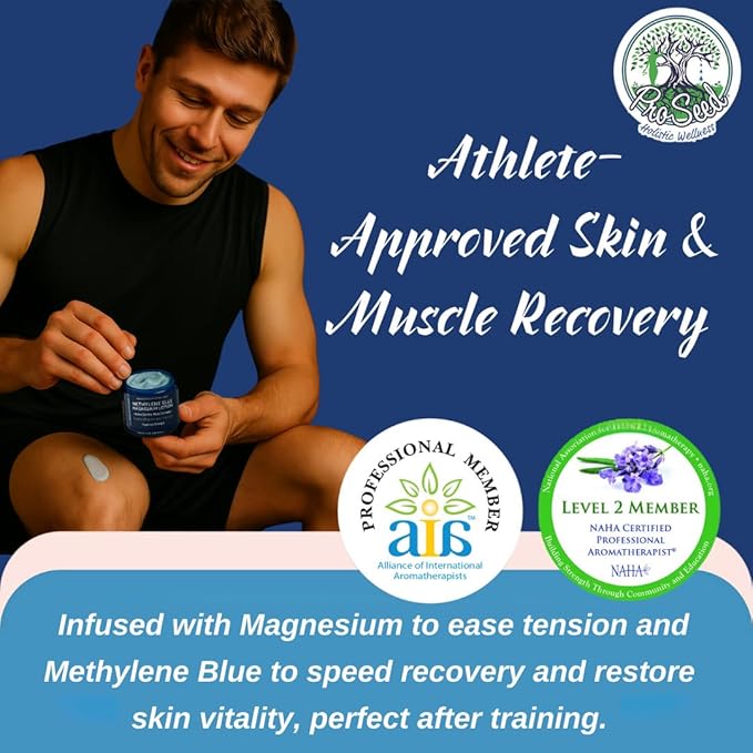 ProSeed Methylene Blue Magnesium Lotion with Yarrow, Turmeric, Frankincense, Vitamin E, Chamomile – Deep Moisturizing Cream for Face & Body – Bedtime & Post-Workout Massage for Kids, Men, Women - 2oz