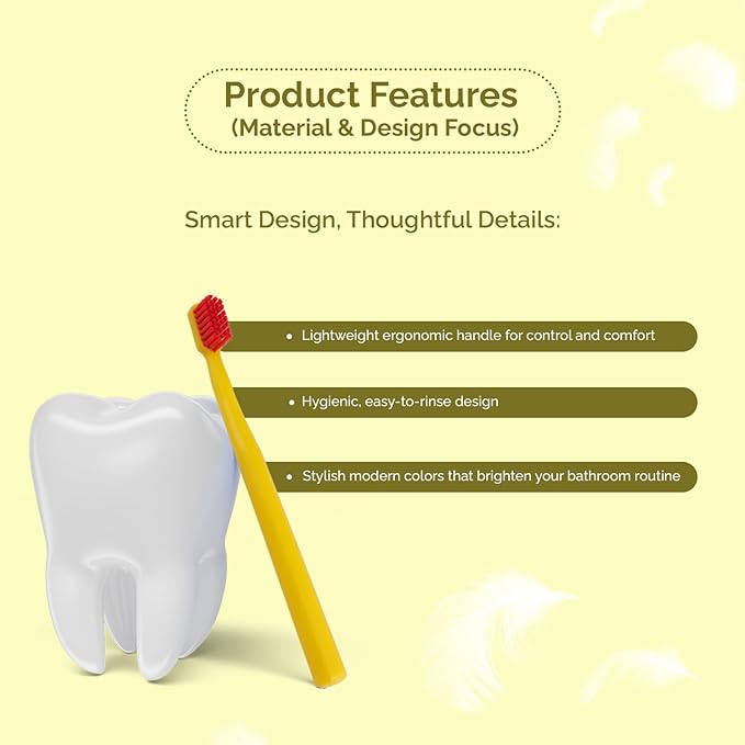 Ved ProCura Ultra Soft Toothbrush – Gentle Manual Toothbrush for Adults with 5,460 Super Soft Bristles for Sensitive Teeth and Gums (Yellow)