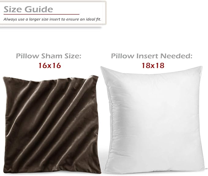 Nestl Throw Pillow Inserts Pack of 2 with Velvet Soft Solid Decorative Square Throw Pillow Covers Set for Sofa Couch Car Bedroom with 16X16 Throw Pillows Inserts with Cushion Covers, Dark Brown
