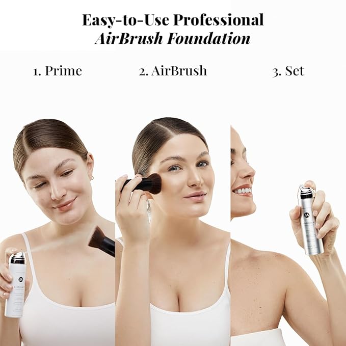 Magic Minerals AirBrush Foundation System by Jerome Alexander - Complete 5pc Spray Makeup Set with Foundation, Primer, and Setting/Finishing Spray - for Smooth, Radiant Skin (Light Medium)