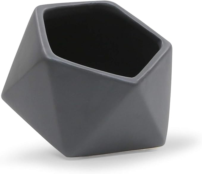 WGV Geometric Ceramic Vase, Width 5", Height 4.3", Matte Black Tilted Pot, DIY Folded Planter Bowl for Wedding Event Office Home Decor, 1 Piece