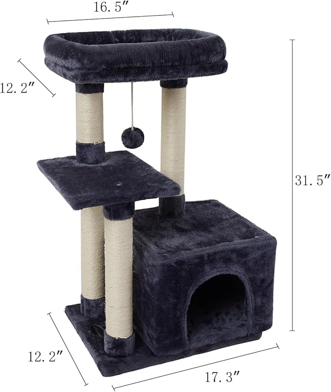 Cute Cat Tree Kitten Cat Tower Condo Cat Furniture Sisal Scratching Posts D | FISH&NAP For Indoor Jump Platform Activity Center Play House Dark Gray