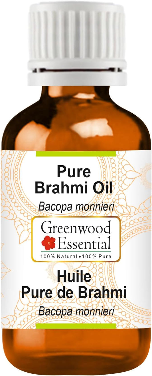 Greenwood Essential Brahmi Oil (Bacopa monnieri) | Infused | Pure | Non-Sticky | Lightweight | For Hair Care Routines | Men & Women | Traditional Use | Natural | 50ml (1.69 oz)