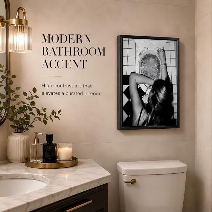 Framed Trendy After the Disco Party Canvas Wall Art Fashion Luxury Women Picture Wall Decor Black and White Feminist Bathroom Poster Print for Girl Bedroom Dorm Home Decoration 16x24in