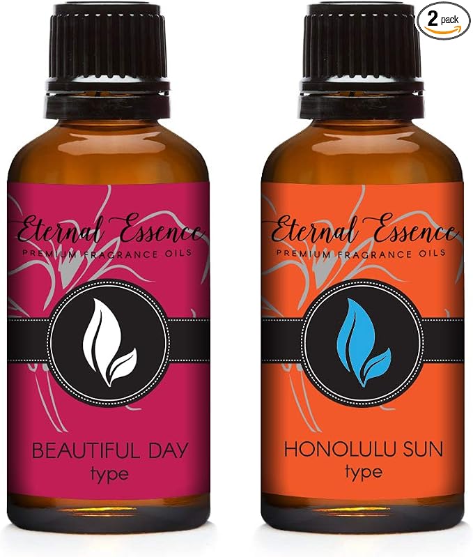 Eternal Essence Oils 2 Pack 30ml Premium Fragrance Oil - Beautiful Day Type & Honolulu Sun Type - for Candle, Soap Making, Aromatherapy, Diffusers, Home Care, & Humidifiers