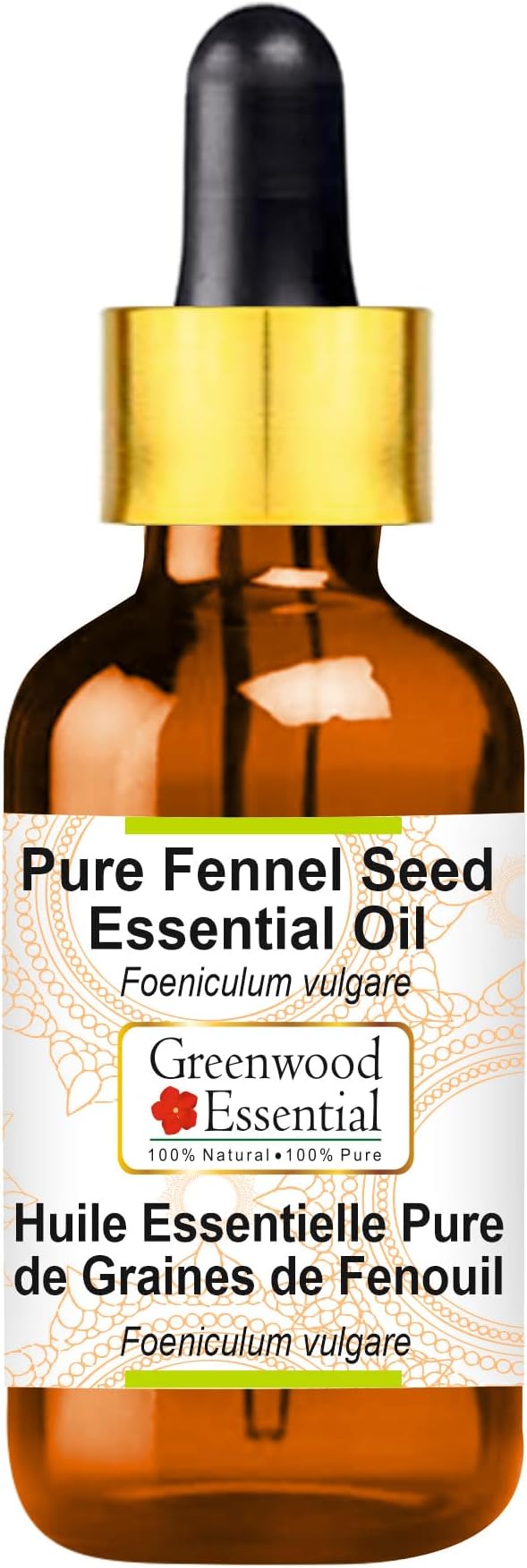 Greenwood Essential Pure Fennel Seed Essential Oil (Foeniculum vulgare) with Glass Dropper Steam Distilled 100ml (3.38 oz)