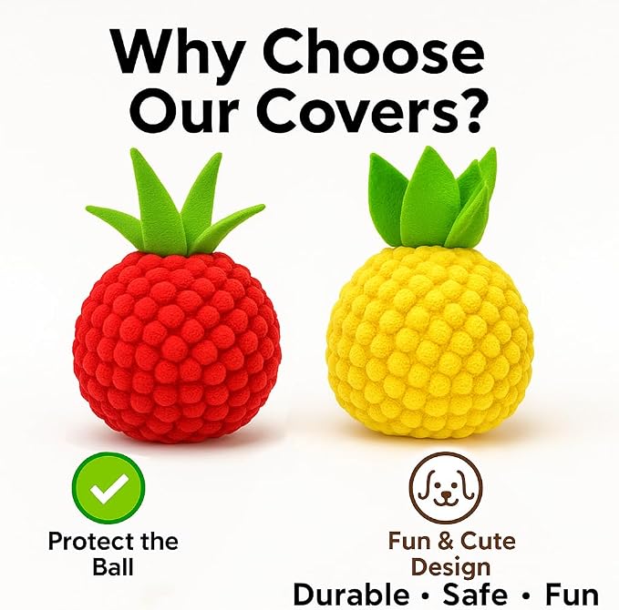 2 Pack Dog Ball Covers, Plush Tomato and Pineapple Sleeves for Moving Balls