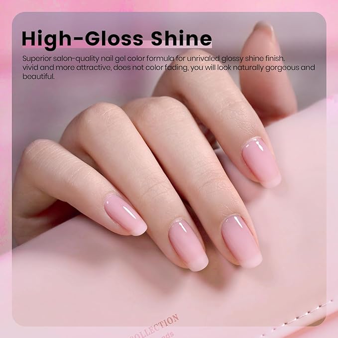 RARJSM Jelly Nude Gel Nail Polish Set Sheer Milky Blush Pastel Rose Caramel Pink 6 Transparent Neutral Skin Tone Colors French Manicure LED UV Gelpolish Soak Off Curing Requires for Home Salon 7.5ml