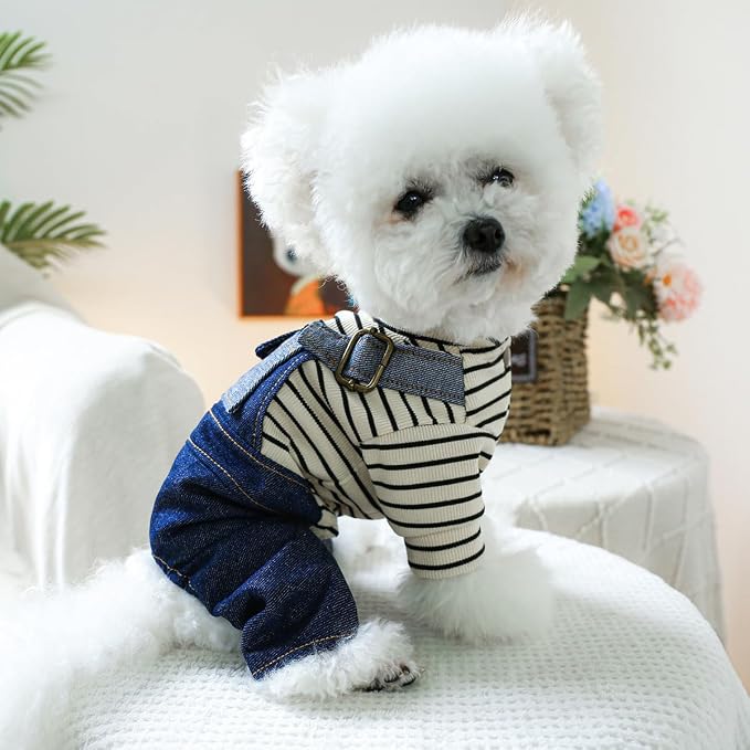 Dog Stylish Overalls Comfortable Puppy One Piece Outfits Summer Bib Overalls for Small Dogs Cute Pet Jumpsuit Onesie Chihuahua Yorkies Birthday Holiday Clothes Costume