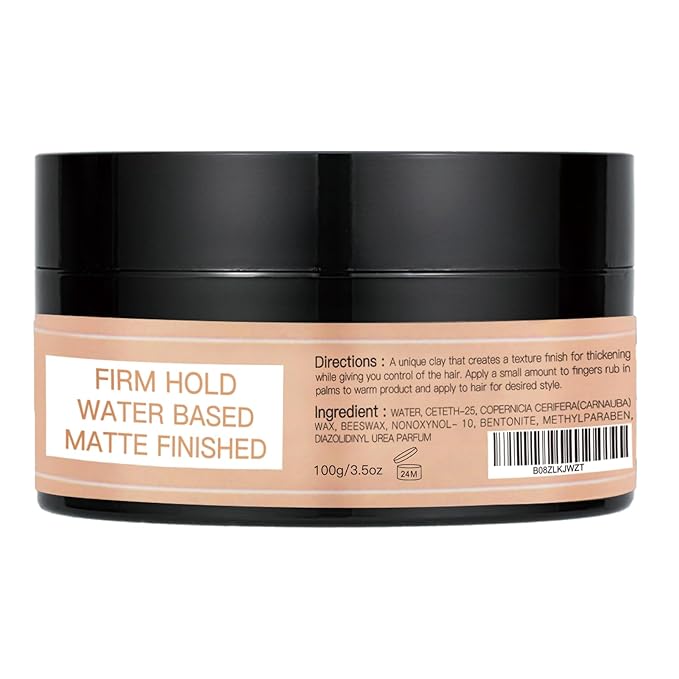 Hair Styling Clay, Matte Finish Hair Paste for Men, Water Based Matte Texture, Clay Pomade Ideal for All Men's Hair Types 100g (3.5oz)
