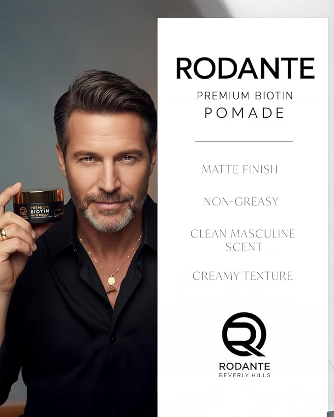 Rodante Beverly Hills Biotin Matte Cream Texture Paste Clay Pomade, Premium Thickening Cream Medium Hold & Anti Hair Loss and Hair Growth Support for Thinning Hair for Men 85 g / 3 oz