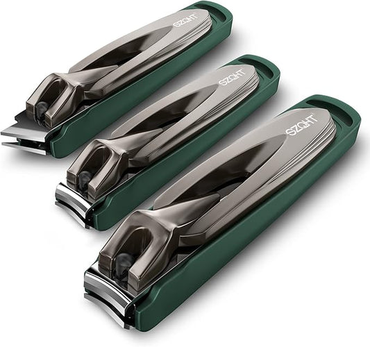 Nail Clippers Set-3 Pack,Fingernail Clippers& Toenail Clipper for Men,Wowen,Nail Clippers with Catcher,Nail Cutter for Thick Toe Nails,Stainless Steel Ultra Sharp Sturdy