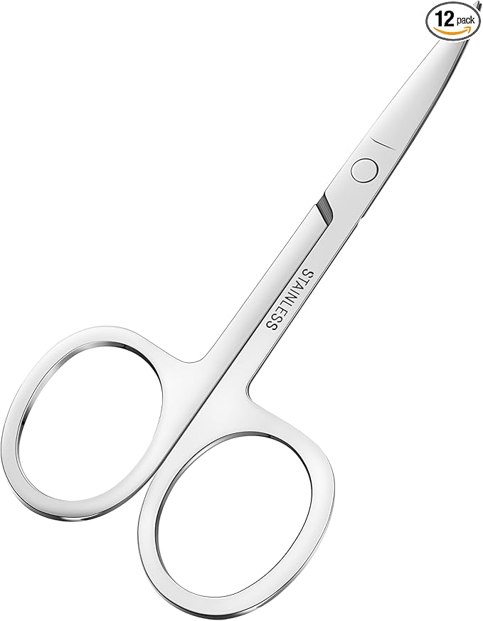 12-Pack Nose Hair Grooming Scissors Curved,Sharp Manicure Cuticle Scissors Stainless Steel All Purpose,Small Scissors Beauty for Men Women Eyebrow,Mustache,Beard Ear Trimming Kit