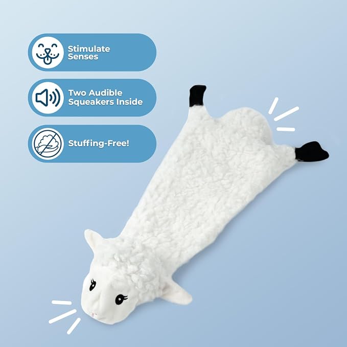 Best Pet Supplies 2-in-1 Stuffless Squeaky Dog Toy - Sheep, Small | No-Stuffing, 2 Built-in Squeaker, No Mess, Soft, Interactive Indoor & Outdoor Play, Lightweight, Perfect for Moderate Chewer