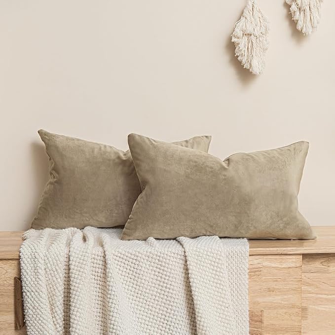 16x24 Pillow Covers Set of 2 Decorative Velvet Throw Pillow Covers,Stone | Luxury Soft Cushion Covers with Invisible Zipper for Couch Sofa Bed Living Room Bedroom Home Decor