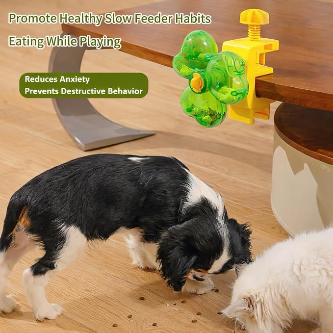 Cat Puzzle Feeder, Dry Food Dispenser, Clamp-On Design, Mental Stimulation Interactive Brain Game, Slow Feeder Toys for Cat & Dog (6 Adjust Rings)