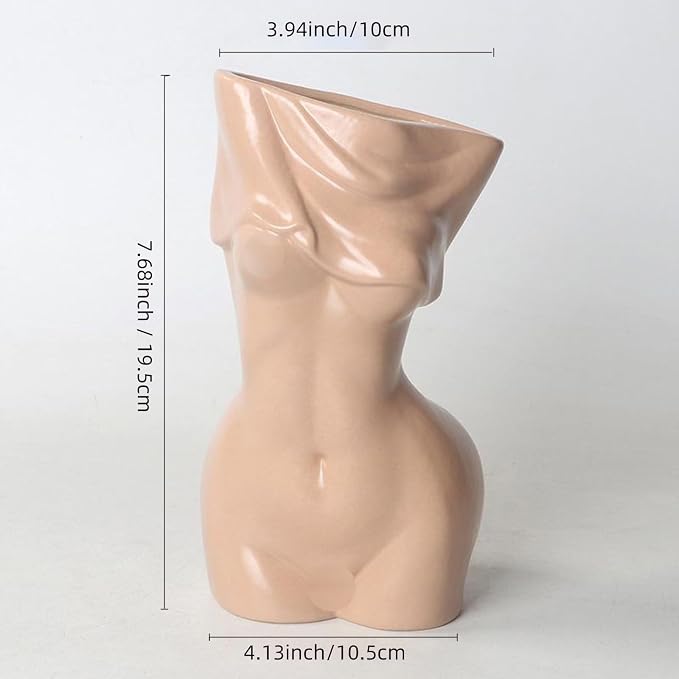 Body Vase - 7.28 Inch Tall Body Vase Female Form(Light Brown) | Unique Undressing Ceramic Flower Planter, Modern Curved Art Sculpture for Home Decor, Table & Shelf