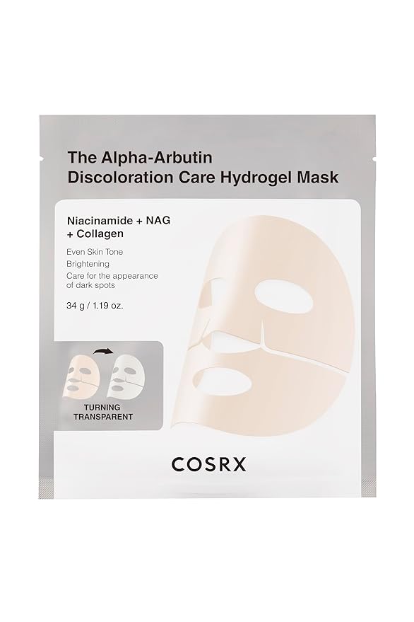 COSRX The Alpha-Arbutin Discoloration Care Hydrogel Face Masks Skincare 1 EA, Collagen Face Mask, Travel Essentials, Overnight Face Mask, Korean SkinCare