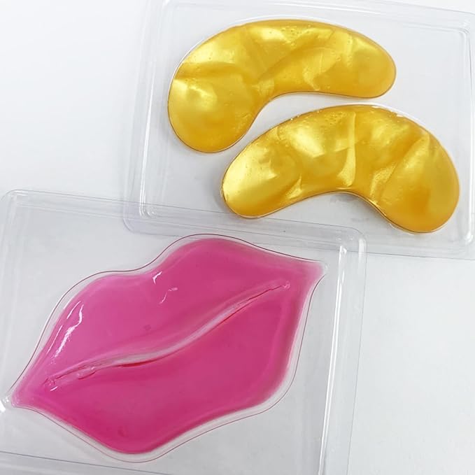 Jakuva 30 Pairs Lip Masks & Eye Masks,Gold Under Eye Patches for Puffy,Peach Red Lip Masks Skincare,Effectively Moisturizing Facial Skin, Anti-Aging, Reducing Fine Lines, Nourishing for Face Care