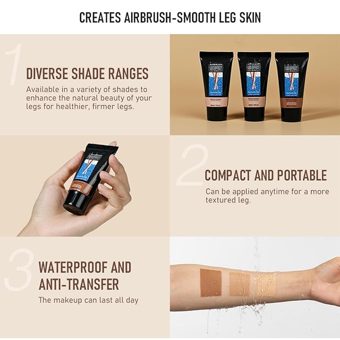 MAEPEOR 3 Colors Body Bronzers Waterproof No Transfer Flawless Looking Leg Makeup Light Leg and Body Scar Cover up Makeup/Tattoo Cover Up (30ML,01 Fairest Glow）