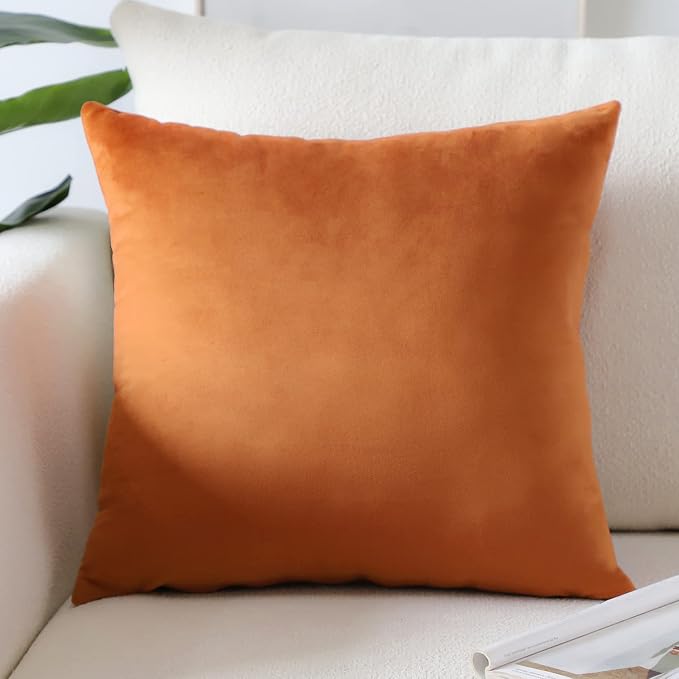 Artscope Luxury Velvet Pillow Covers Super Soft Decorative Square Throw Pillow Covers Case Cushion Covers for Sofa Couch Bedroom Car Decor 18x18 Inch Orange